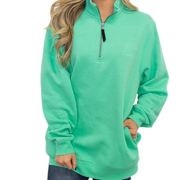 Mint Green Pocket Style Quarter Zip Sweatshirt - Picture 3 of 3